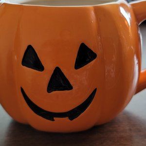 Smiley Face Orange Pumpkin Mug Halloween Holidays Fall Cup 3 3/4" tall Cute Gift